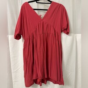 Women's Coral V-Neck Babydoll Tunic Dress